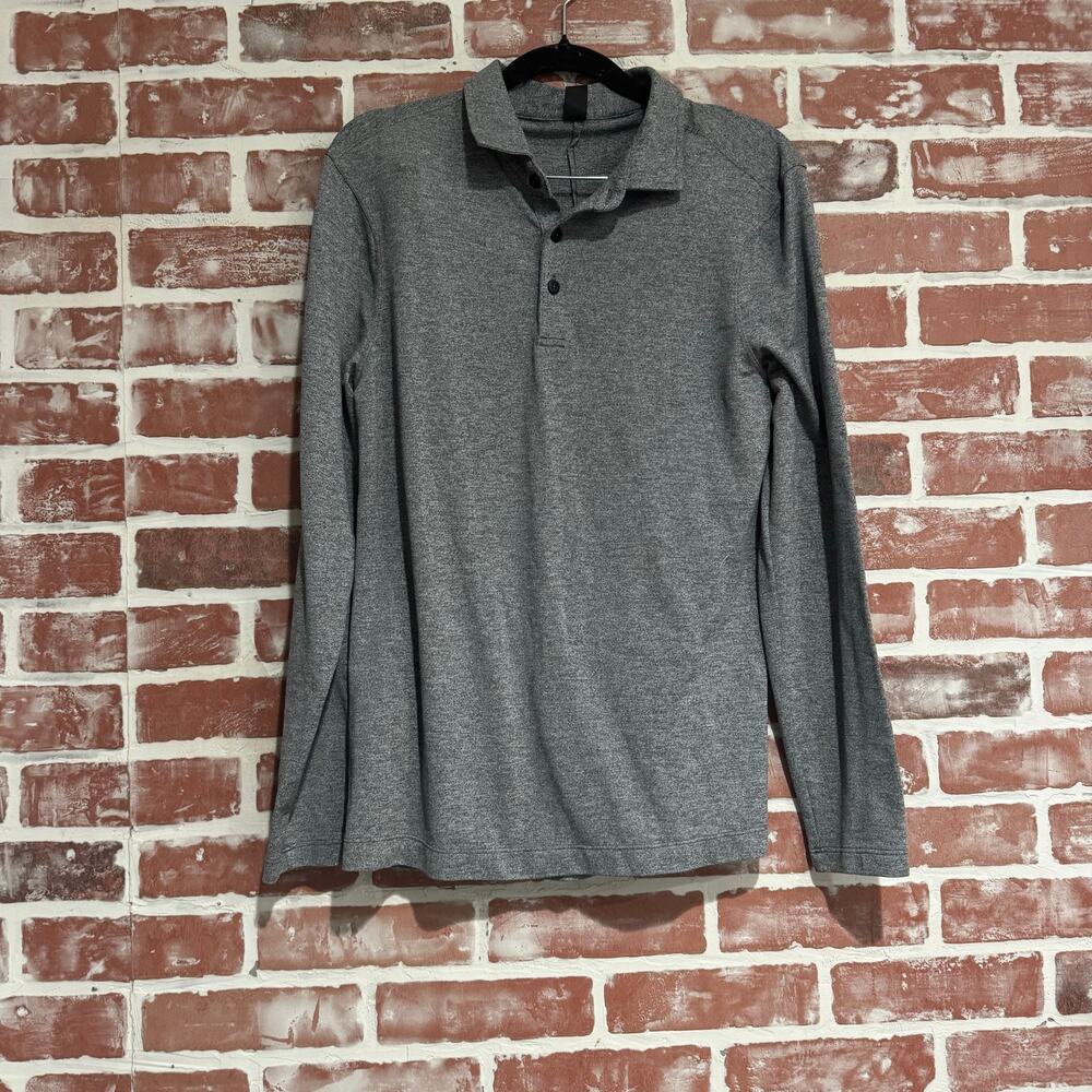 Lululemon Mens Long Sleeve Henley Shirt Gray Athletic Button Neck Size S